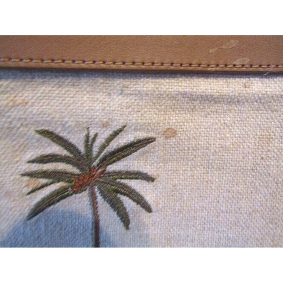 Scala Collezione Tote Bag Handcrafted Leather Canvas Palm Trees Shoulder Bag - Picture 5 of 7